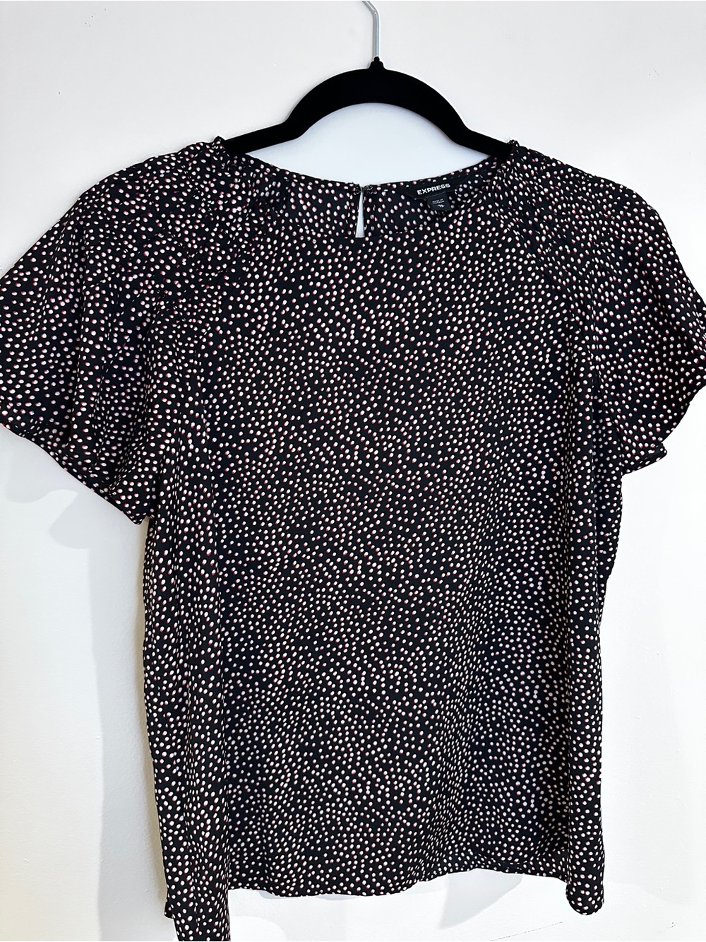 Express Women's Black Polka Dot Short Sleeve Blouse